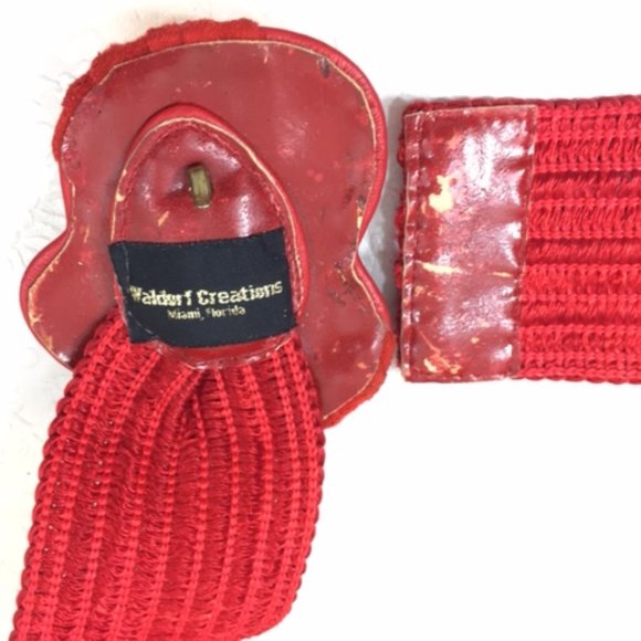 Vtg Waldorf Creations Miami Red Nylon Adjustable Belt Gold Leather Buckle - Picture 7 of 10